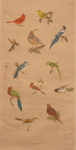 CHINESE PAINTED SCROLLL OF MANY BIRD BY ZHAO JI