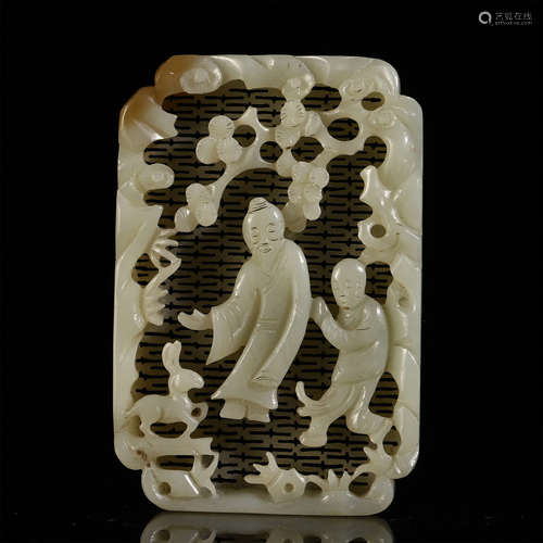 A CHINESE CARVED FIGURES AND BRANCH PATTERN JADE