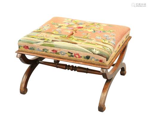 A REGENCY ROSEWOOD AND NEEDLEWORK STOOL