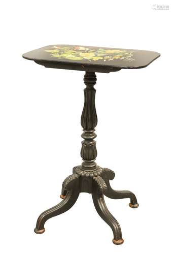 A 19TH CENTURY EBONISED AND PAINTED TILT-TOP OCCASIONAL TABLE