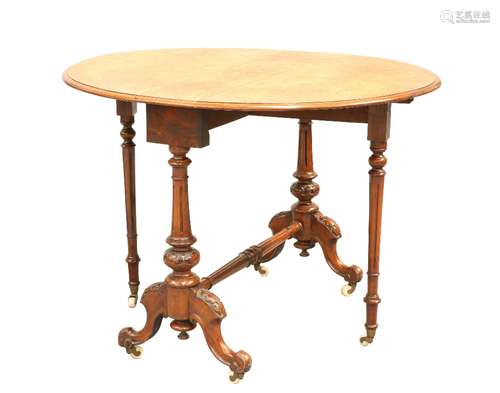 A VICTORIAN INLAID BURR WALNUT SUTHERLAND TABLE