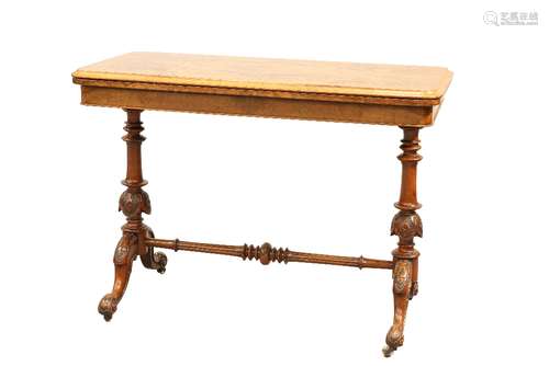 A VICTORIAN BURR WALNUT FOLDOVER CARD TABLE