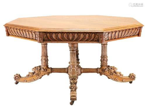 A LARGE 19TH CENTURY OAK CENTRE TABLE