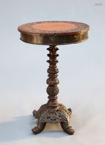 AN ANGLO-INDIAN CARVED HARDWOOD TILT-TOP OCCASIONAL TABLE