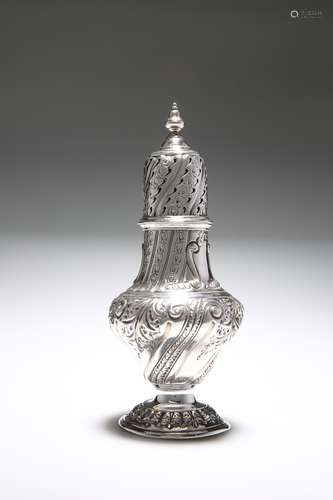 A LARGE VICTORIAN SILVER SUGAR CASTER