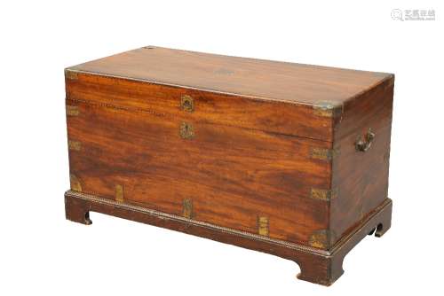 A 19TH CENTURY BRASS-MOUNTED CAMPHOR MILITARY TRUNK