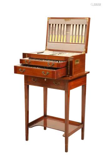 A FINE EDWARDIAN INLAID MAHOGANY CASED CANTEEN OF FLATWARE