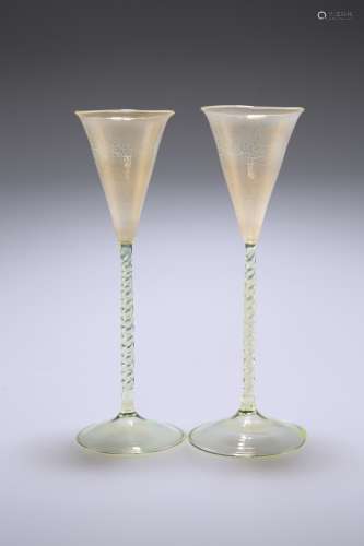 A PAIR OF VENETIAN MURANO GLASS LIQUEURS, CIRCA 1900