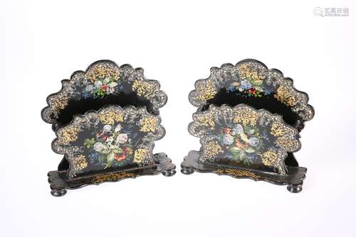 A PAIR OF VICTORIAN PAPIER-MACHE DESK STANDS