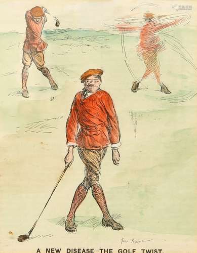 A GROUP OF FIVE HAND-COLOURED GOLFING CARTOONS