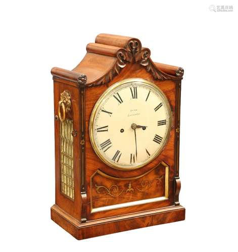 A REGENCY BRASS-INLAID MAHOGANY DOUBLE FUSEE BRACKET CLOCK