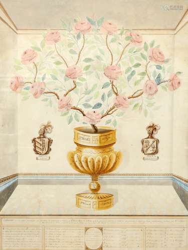 A 19TH CENTURY SPANISH WATERCOLOUR OF A FAMILY TREE