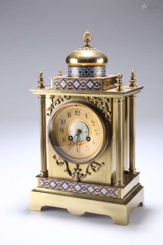 A FRENCH GILT BRASS AND CHAMPLEVE ENAMEL TABLE CLOCK