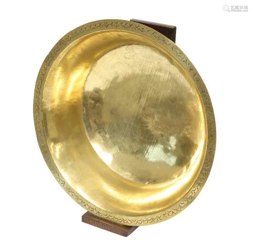 A 19TH CENTURY BRASS CREAM BOWL ON STAND