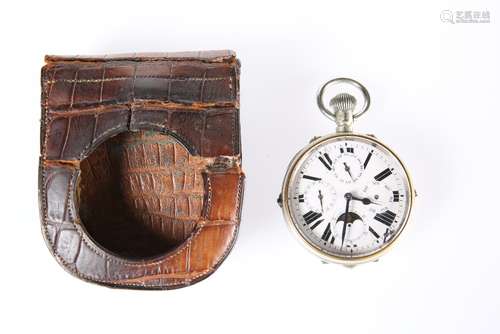 A SWISS GOLIATH CALENDAR NICKEL CASED LEVER POCKET WATCH