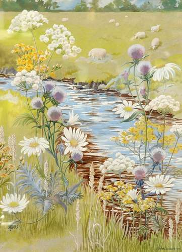 LALIA DICKSON, SUMMER FLORA AND GRAZING SHEEP