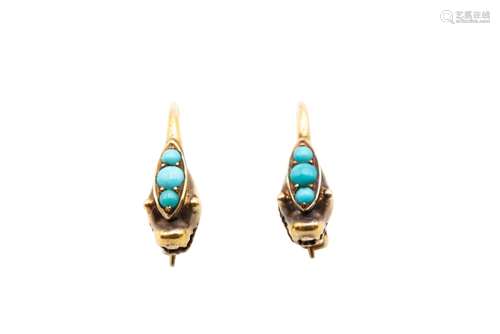 A PAIR OF MID 19TH CENTURY TURQUOISE-SET SNAKE EARRINGS