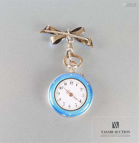 Brooch watch in silver 800 thousandths blue and go…