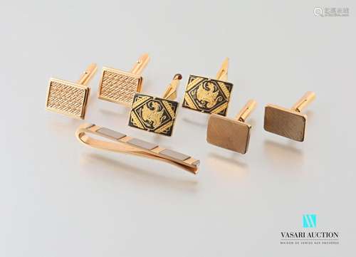 Set of three pairs of gold metal cufflinks and one…