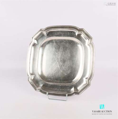 Square, hollow silver dish, the corners with cut o…