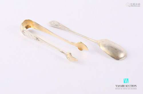 Sugar tongs in silver and gold plated silver, the …