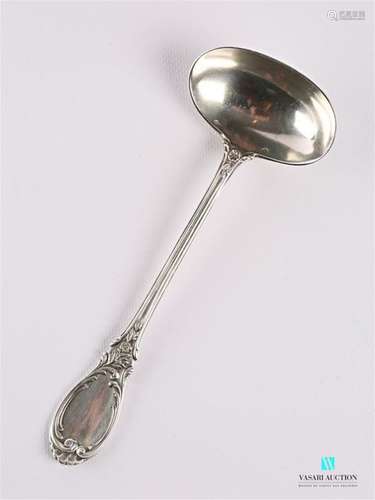 Silver sauce spoon, the handle decorated with fill…