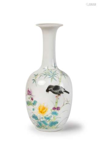 FAMILLE ROSE VASE FRIENDS OF WINTER WITH BIRD