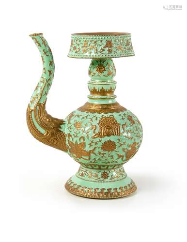 CHINESE TURQUOISE GALZED GILT BENBA VASE