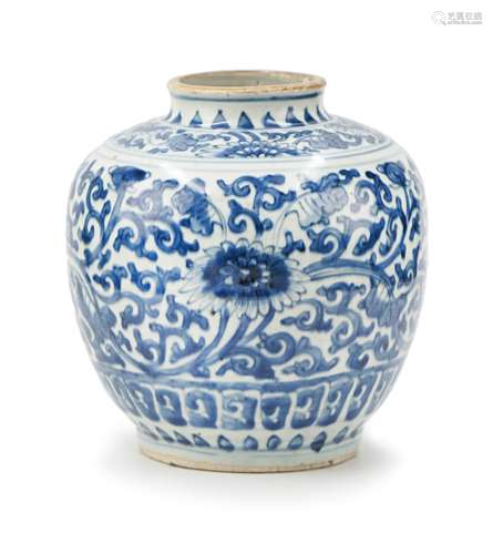 BLUE AND WHITE JAR; MING DYNASTY