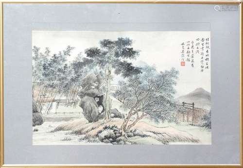 CHINESE PAINT ON PAPER VILLAGE MAN IN WINDOW