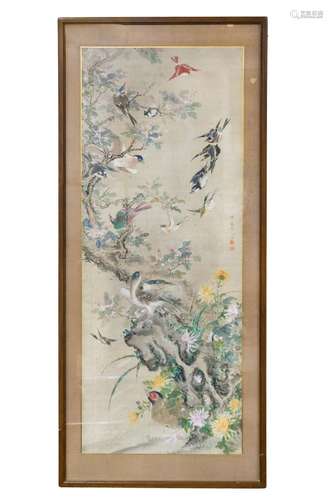 FRAMED CHINESE PAINTING ON SILK OF BIRDS