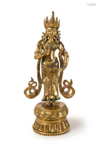 STANDING GILT BRONZE BUDDHA GODDESS