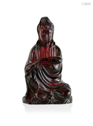 CARVED RED AMBER GUAN YIN- HIDDEN BUDDHA