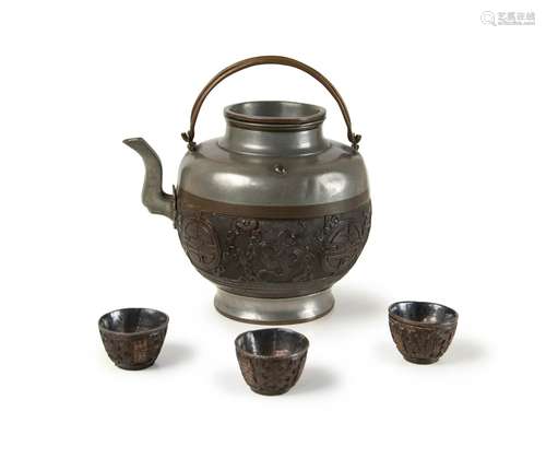 CHINESE COCONUT PEWTER TEA SET