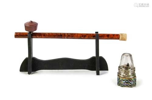 CHINESE OPIUM PIPE WITH OIL LAMP AND STAND