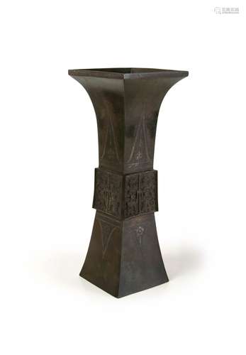 BRONZE MIXED-METAL GU VASE