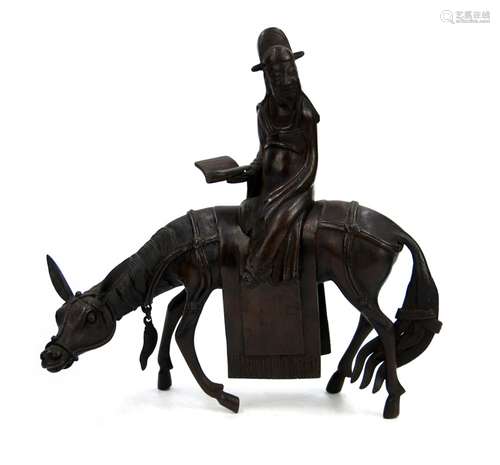 JAPANESE BRONZE SCHOLAR ON HORSE CENSER