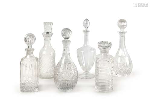 GROUP OF SIX WINE DECANTERS