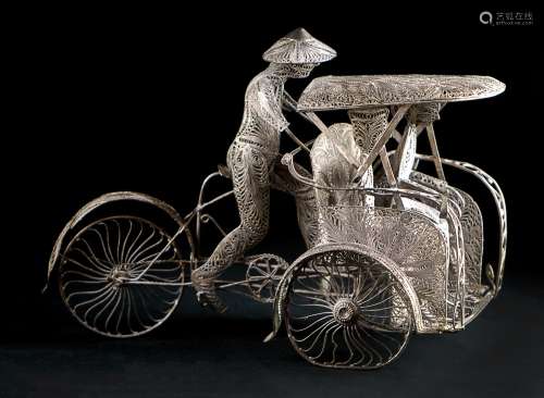 SILVER TONED WIRE RIKSHAW FIGURE