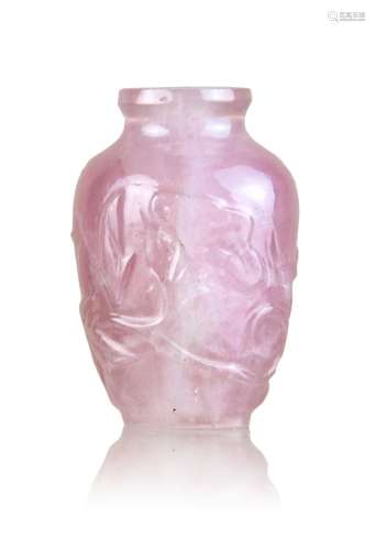 ROSE QUARTZ CARVED SNUFF BOTTLE