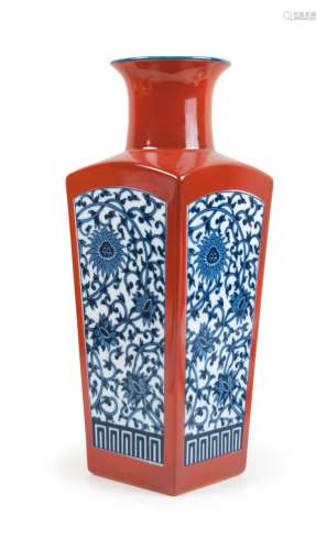 IRON RED GLAZED LOTUS FLOWER BALUSTER VASE