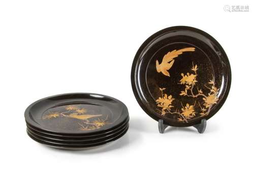 JAPANESE GILT LACQUER PLATE SET OF SIX