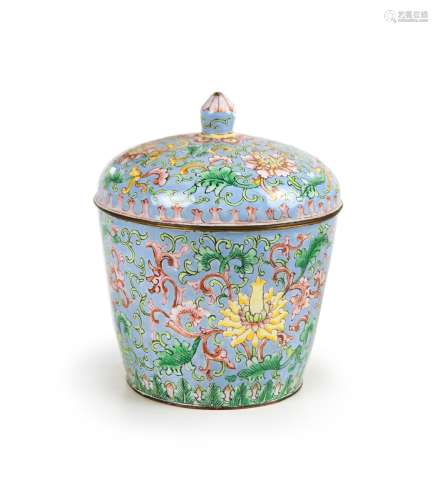 ROBINS BLUE GROUND FAMILLE ROSE TEA CONTAINER