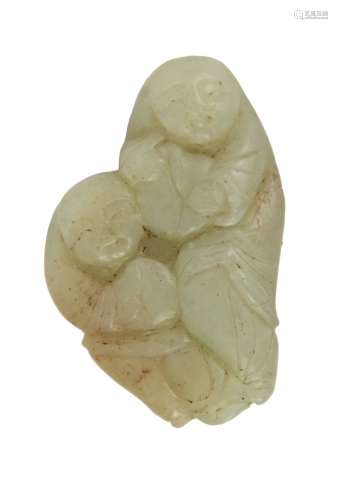 A WHITE JADE FIGURE OF TWO BOYS