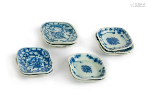 SET OF NINE BLUE AND WHITE SAUCE DISHES