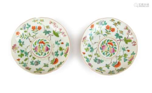PAIR OF FAMILLE ROSE PEACH PATTERN DISHES