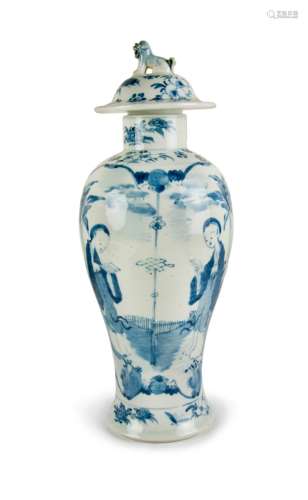 BLUE AND WHITE LIDDED JAR WITH ENDLESS KNOTS