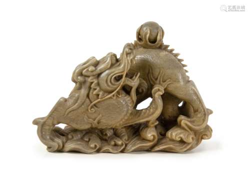 STONE CARVED DRAGON WITH FLAMING PEARL