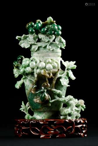 CARVED JADE GRAPES URN