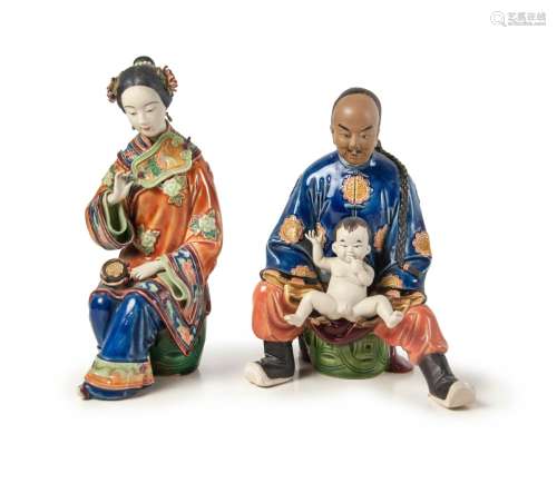 PAIR OF PORCELAIN FIGURES MOTHER FATHER AND SON